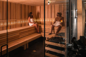 Couple in sauna at Dryland Vail Spa